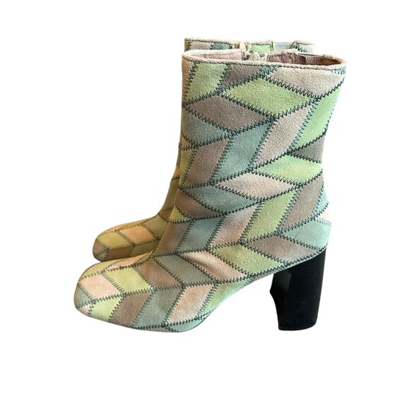 Jeffrey Campbell Verus Patchwork Bootie Heels Boots Green Size 9.5 Women's - Picture 4 of 15